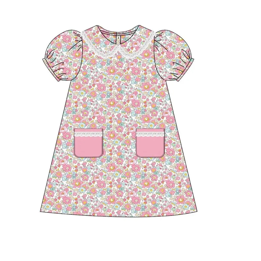 Girls Pink Floral Print Dress