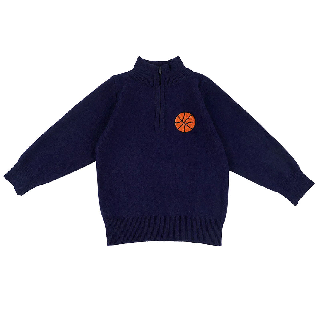 Boys Navy Basketball Half Zip Sweater