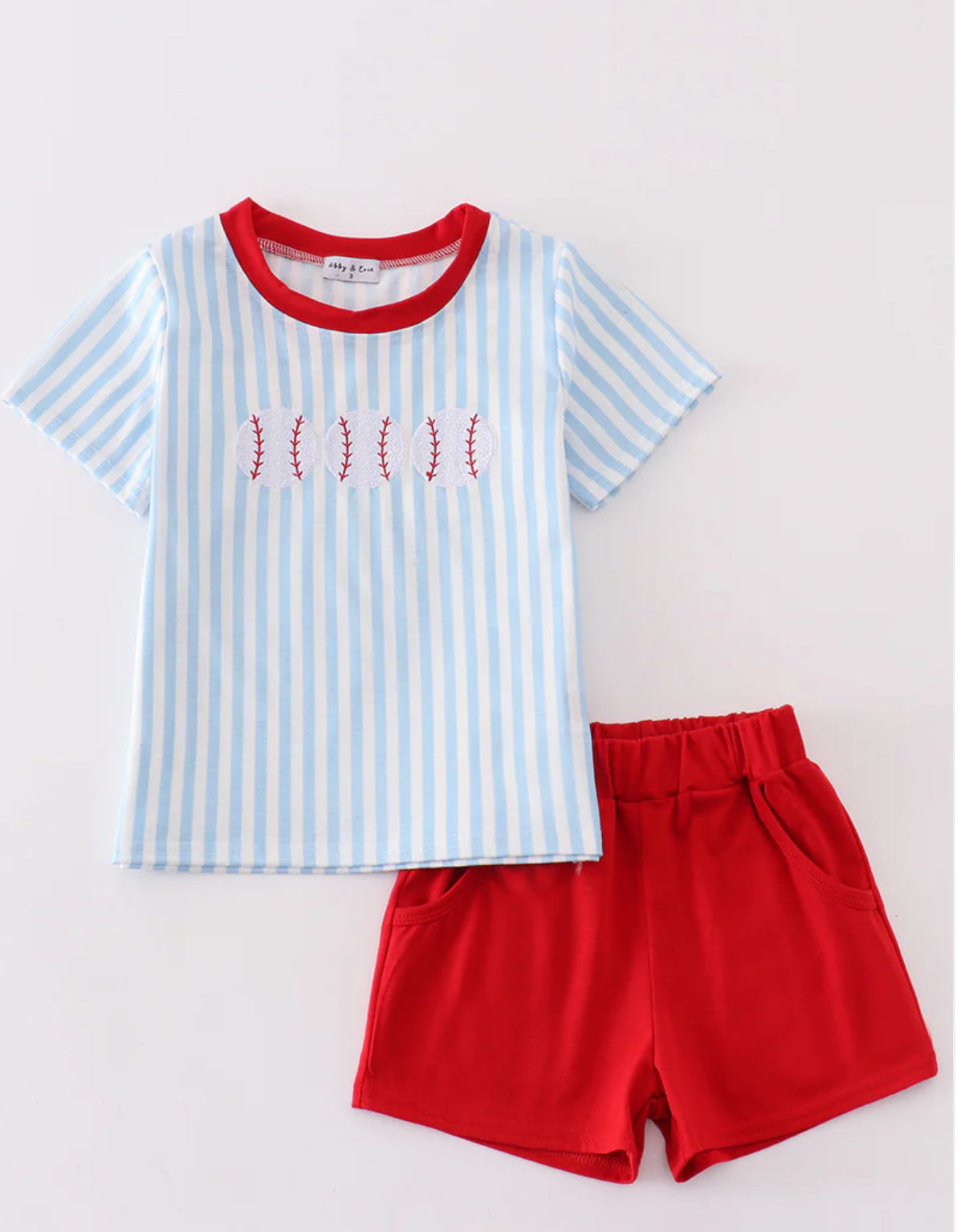 Baseball Embroidery Boy Shorty Short Set