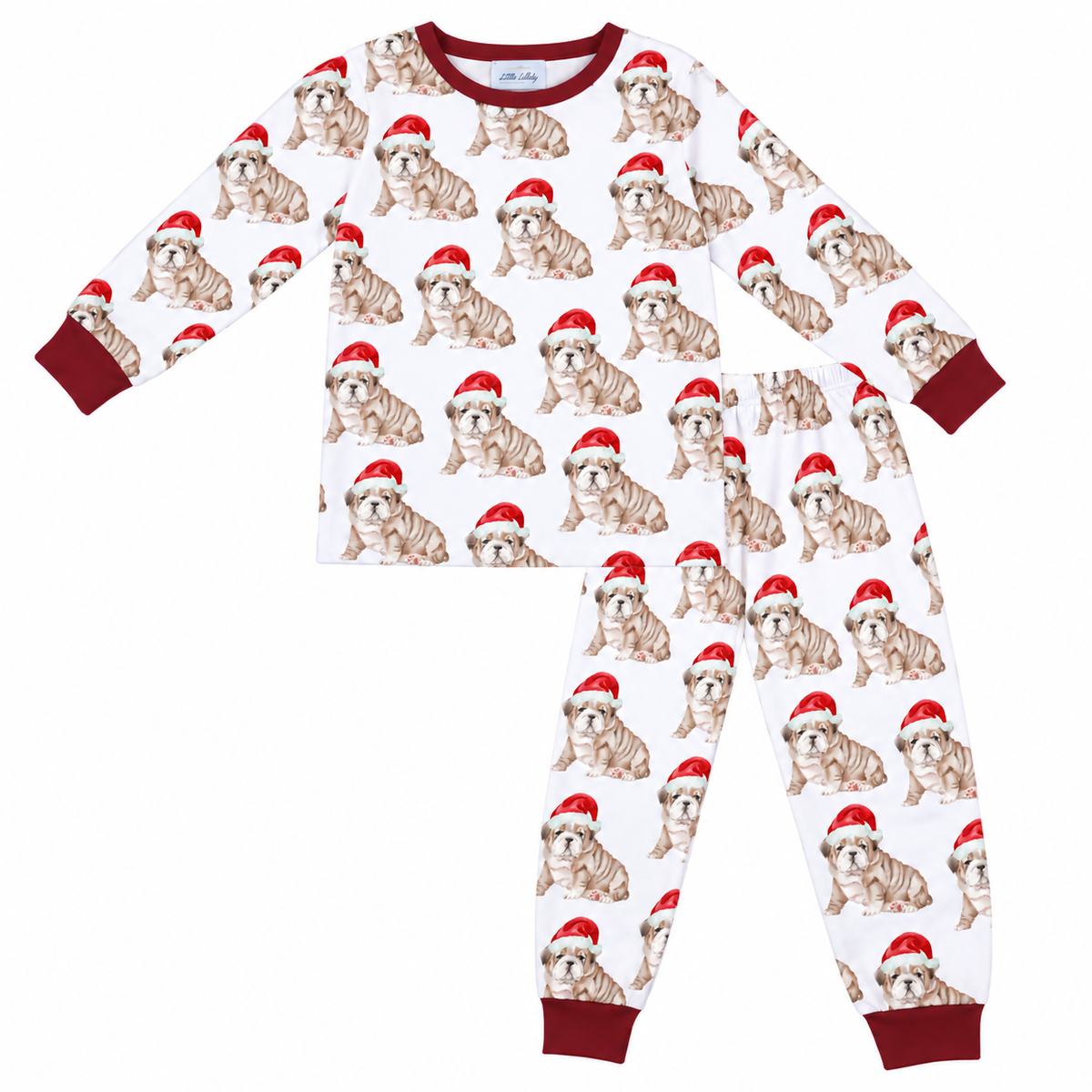 Santa Bulldog Mascot Two Piece Pajamas Preorder