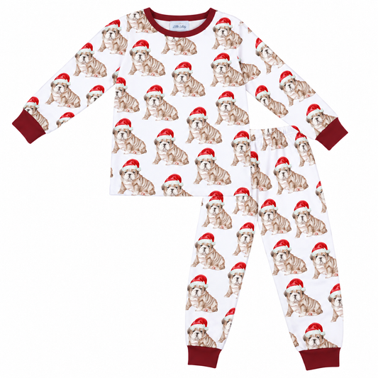 Santa Bulldog Mascot Two Piece Pajamas Preorder
