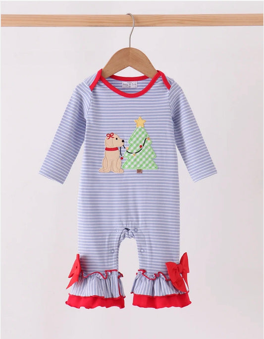 Girls Blue Christmas Puppy Longall