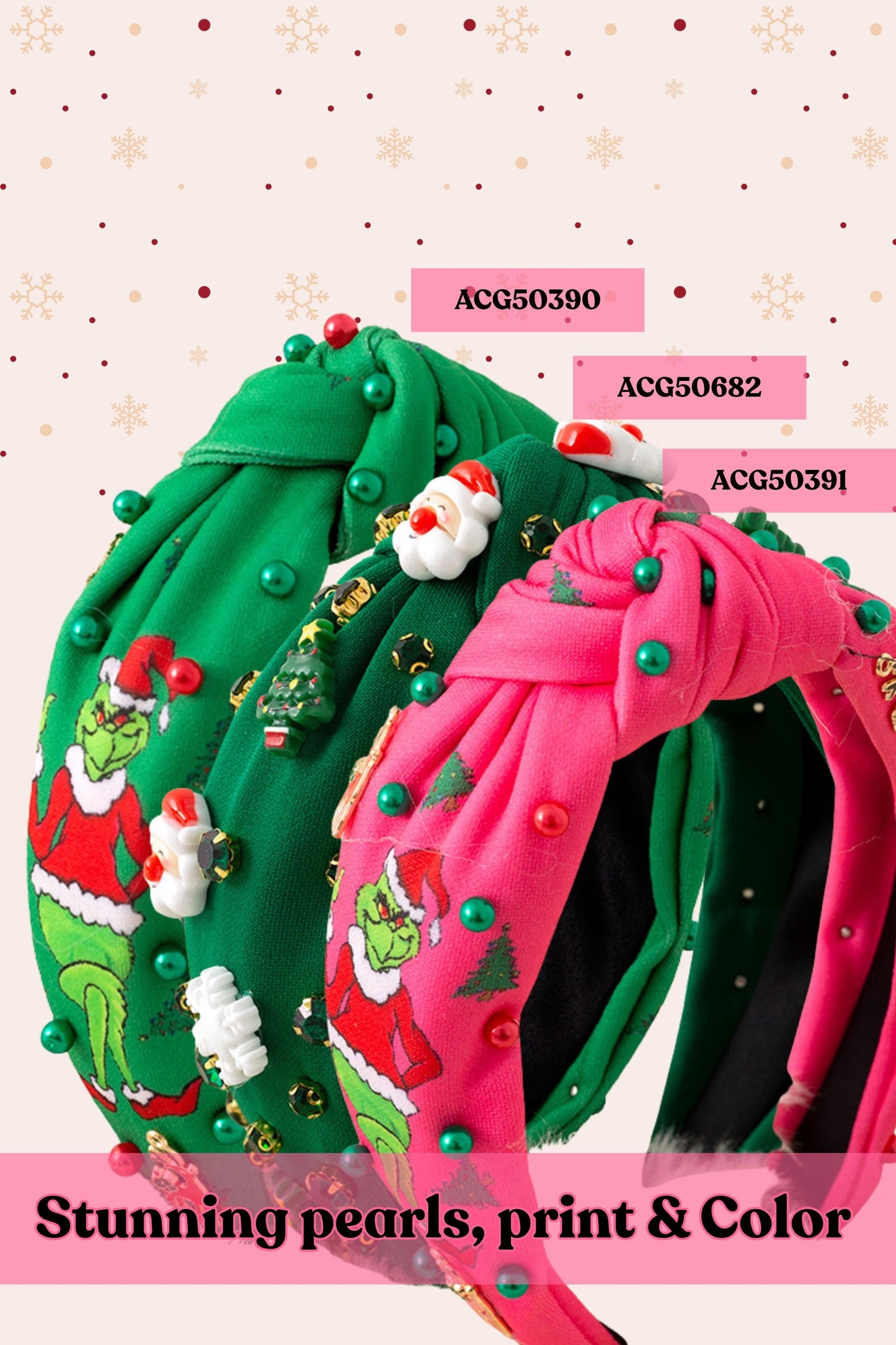 Santa Green girls headbands with beads.
