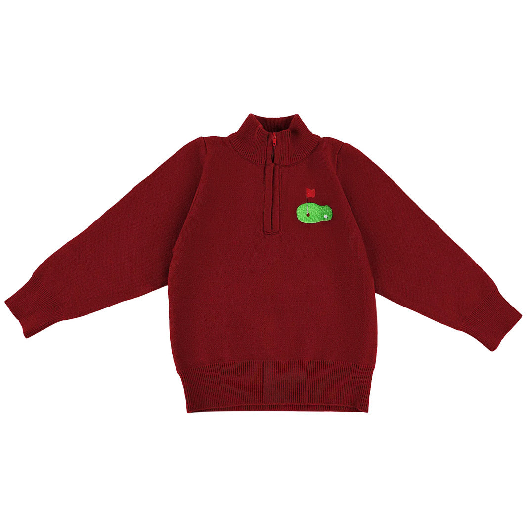 Boys Red Half Zip Sweater with Golf Embroidery