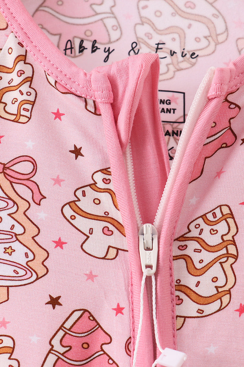Girls Pink Christmas Tree Zipper Pajamas