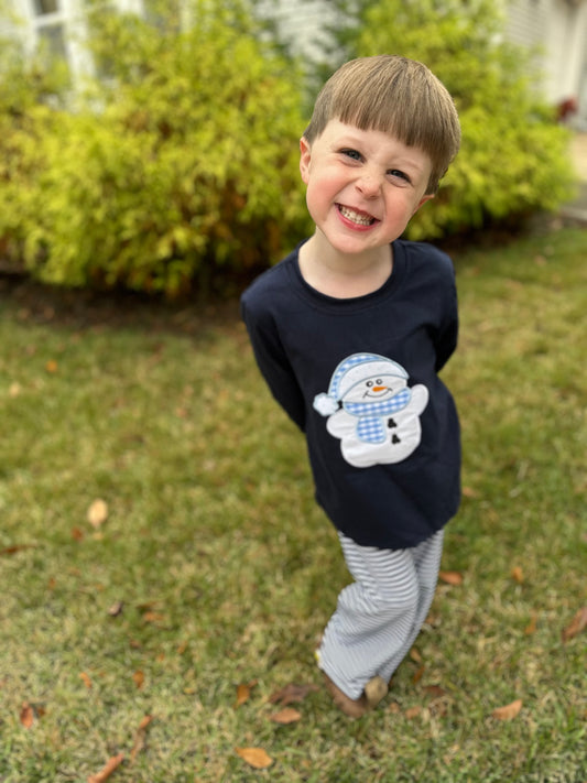 Boy Applique Snowman Pants Set
