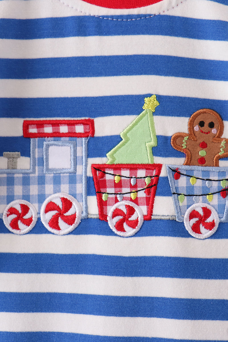 Boys Blue Stripe Train Gingerbread Longall