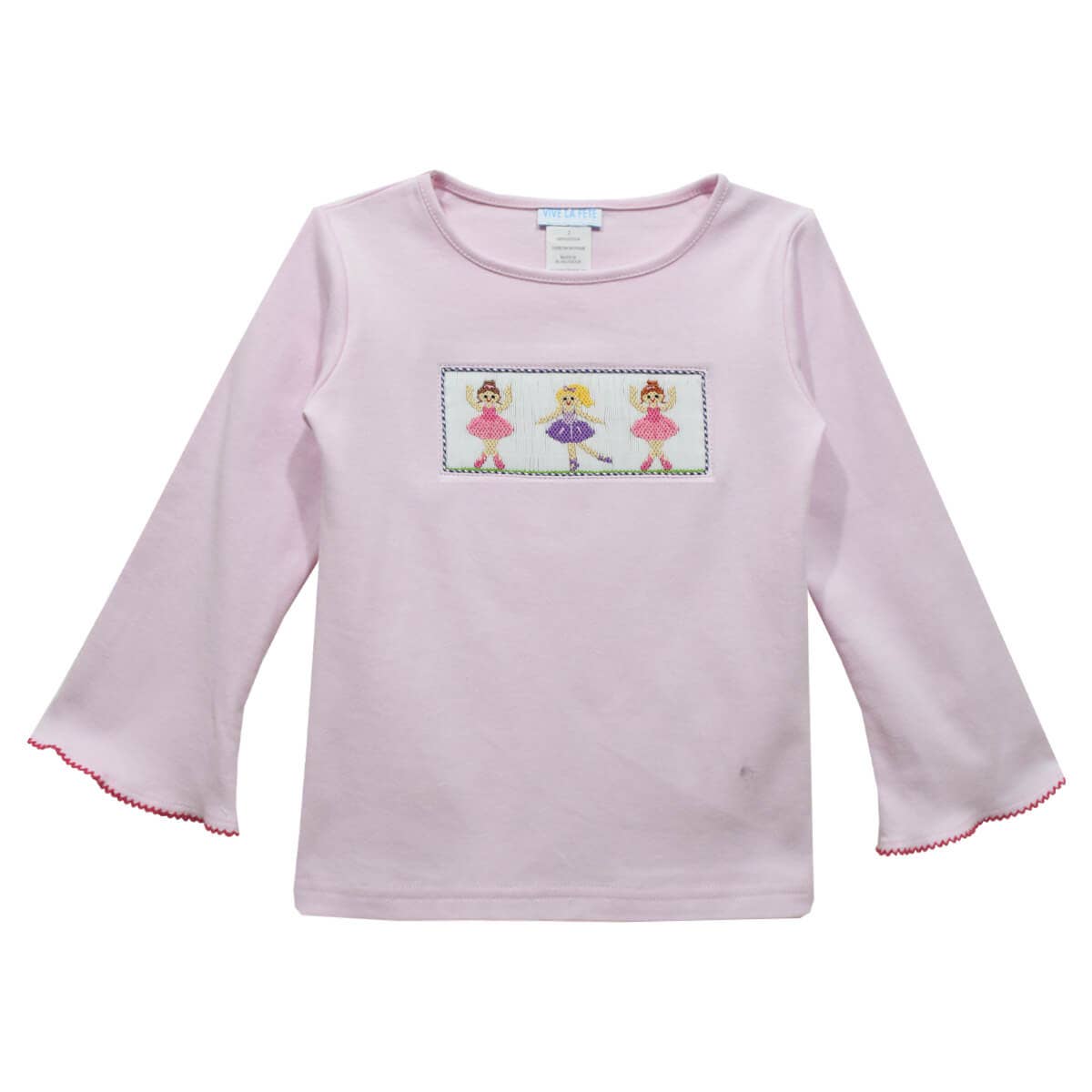 Ballerinas Smocked Pink Knit Long Bell Sleeve Girls Top