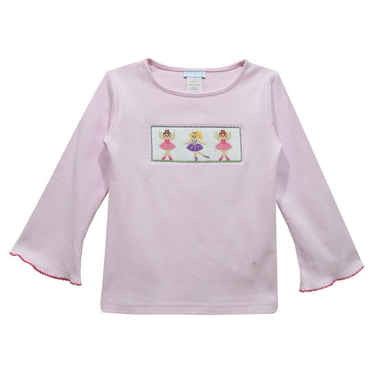Ballerinas Smocked Pink Knit Long Bell Sleeve Girls Top