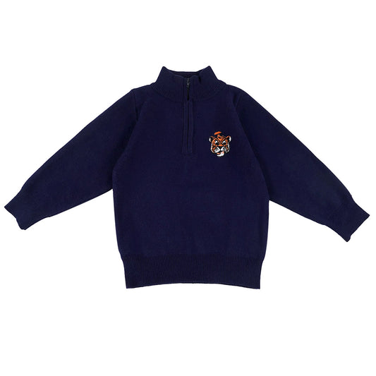 Boys Navy Tiger Half Zip Sweater