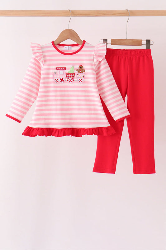 Girls Pink Stripe Christmas Train Shirt