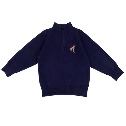 Boys Navy Hunting Dog Half Zip Sweater