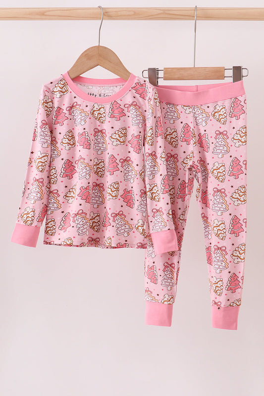 Pink Christmas Tree Pajamas 2 Piece Set