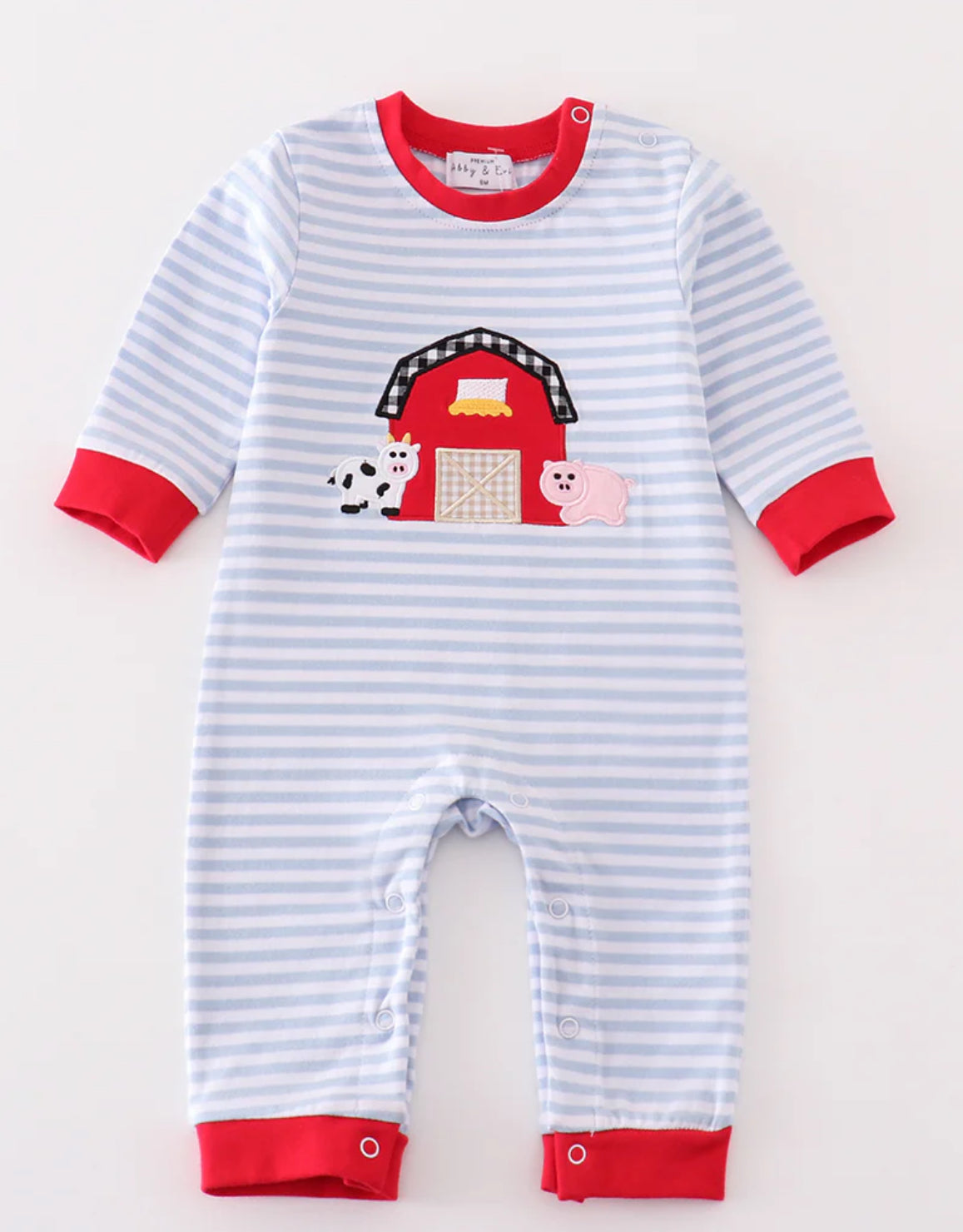 Boy’s Blue Stripe Farm Applique Longall