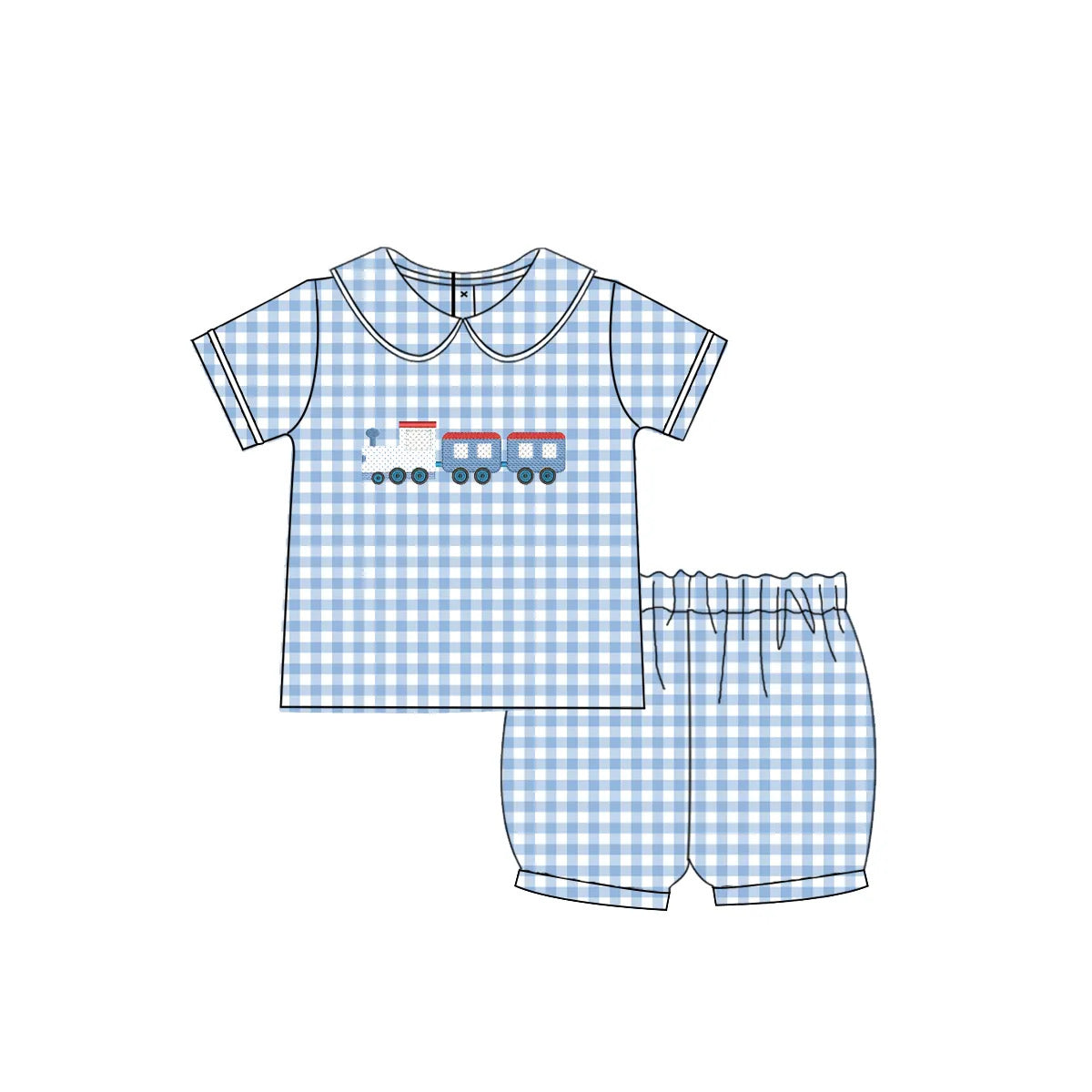 Boys Gingham Train Short Set