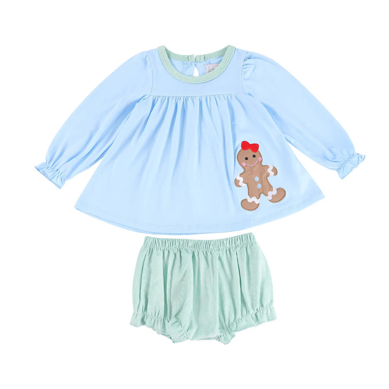 Girls GingerBread Man Appliqué Corduroy Diaper Set