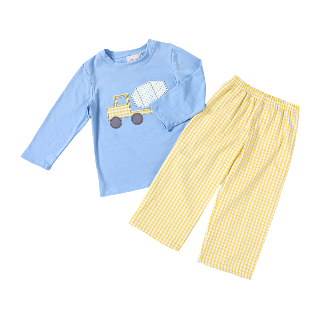 Preorder Boys Cement Mixer Appliqué Pants Set