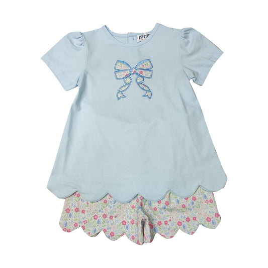 Flower Pattern Bow Girl’s Short Set