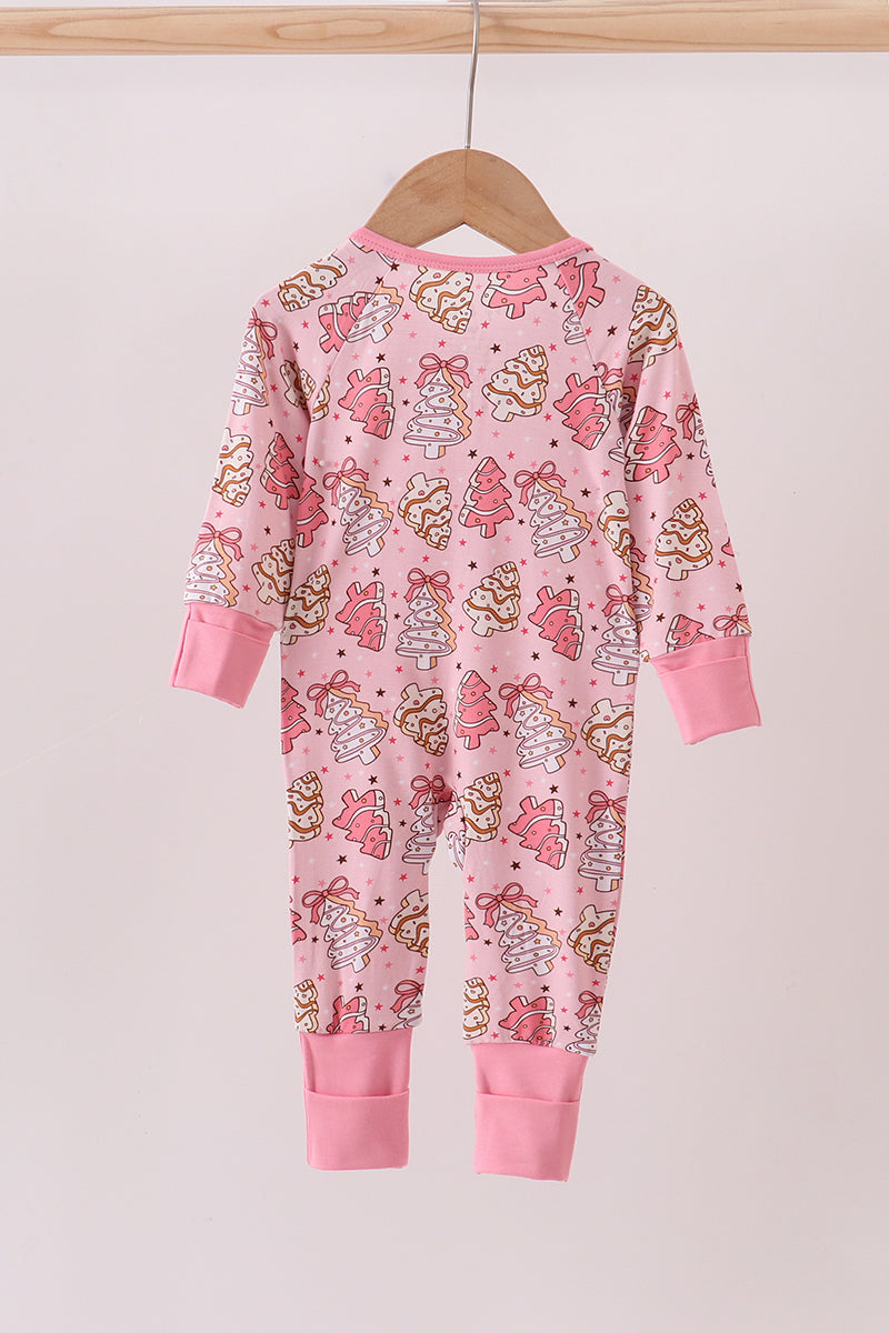 Girls Pink Christmas Tree Zipper Pajamas