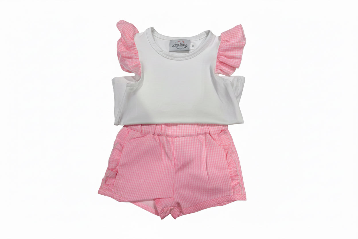 Girls Pink Gingham Short Set