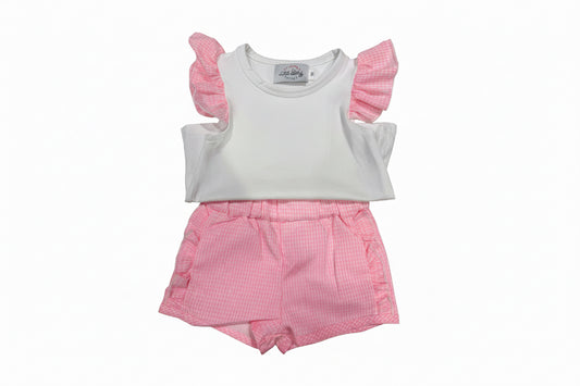 Girls Pink Gingham Short Set