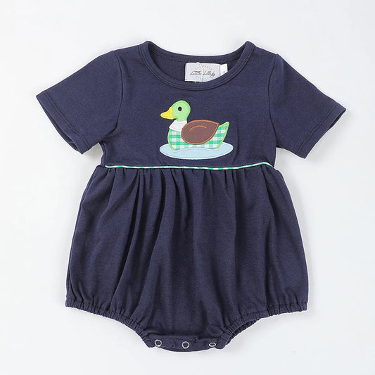 Boys Navy Blue and Green Gingham Mallard Duck Bubble