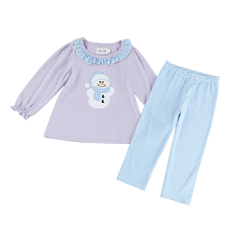 Girls Applique Snowman Pants Set