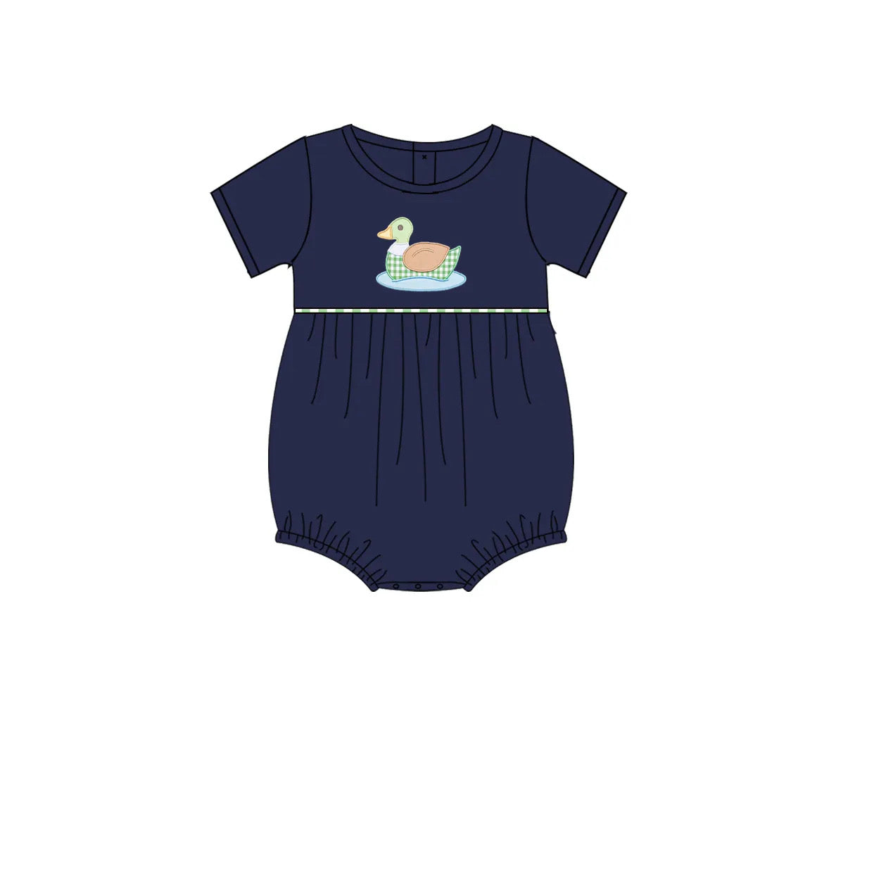 Boys Navy Blue and Green Gingham Mallard Duck Bubble