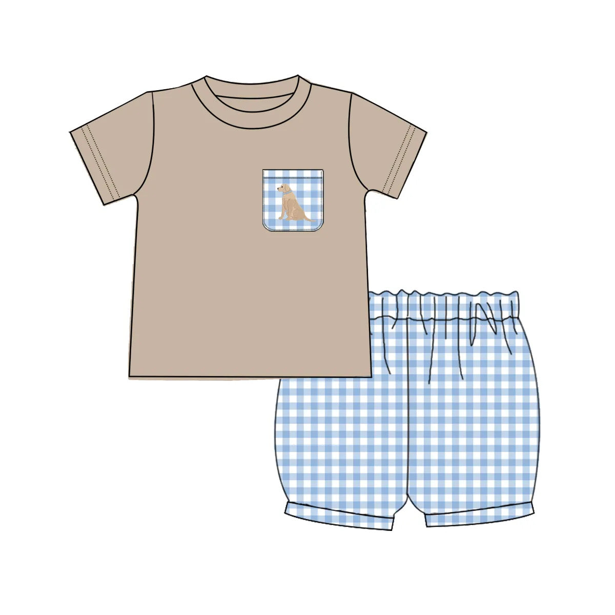 Boys Blue Gingham Dog Short Set