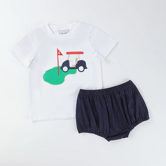 Boys Golf Cart Applique Diaper Set