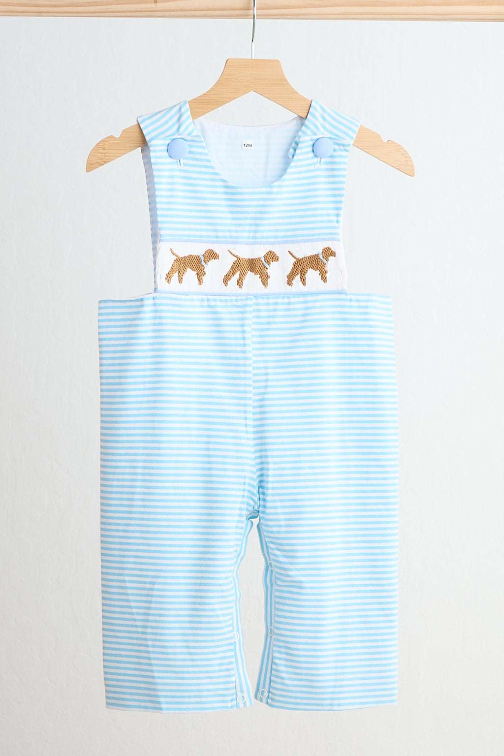 Blue puppy hand smocked boy stripe jonjon