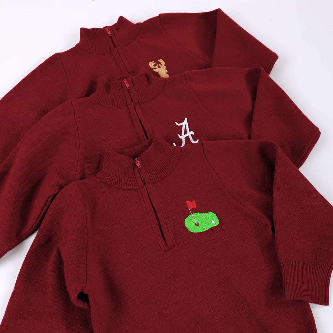 Boys Red Half Zip Sweater with Golf Embroidery