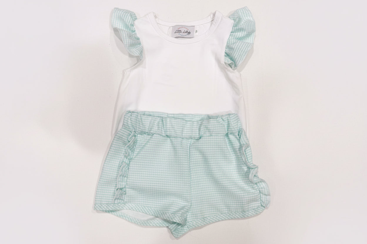 Girls Mint Green Gingham Short Set