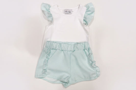 Girls Mint Green Gingham Short Set