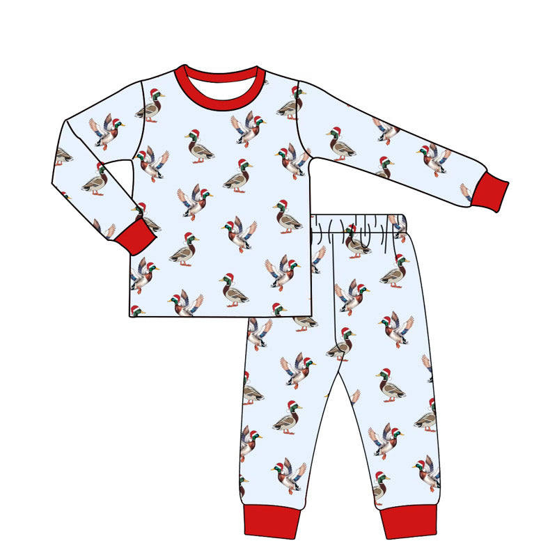 Boys Blue Christmas Mallard Duck Pajamas 2 Piece Set
