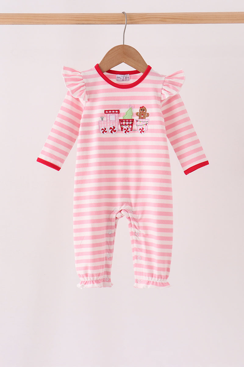 Girls Pink Stripe Train Gingerbread Longall