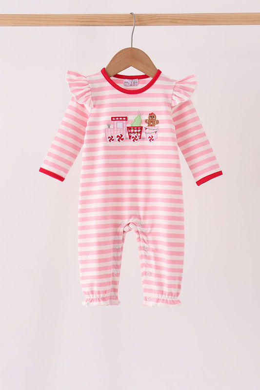 Girls Pink Stripe Train Gingerbread Longall