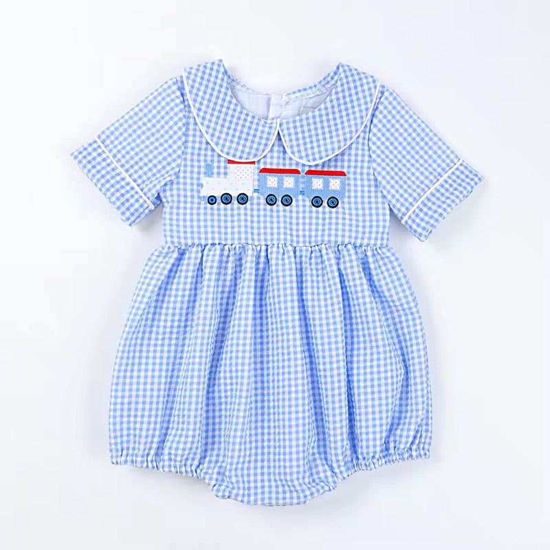 Boys Gingham Train Bubble