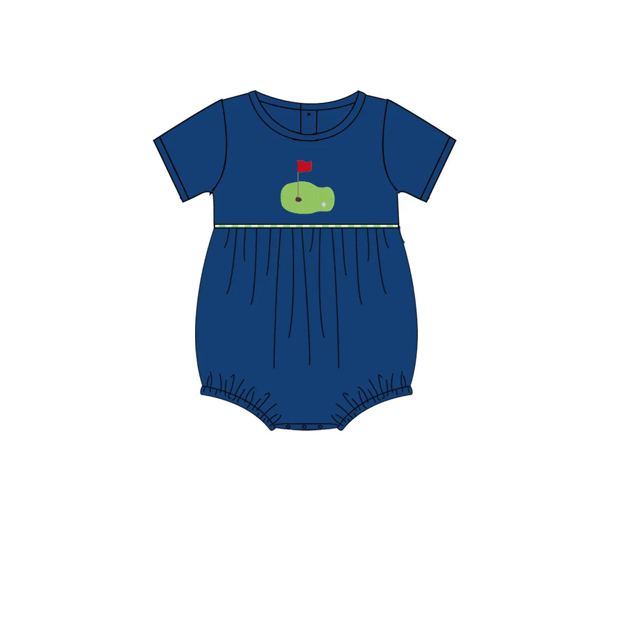 Boys Navy Blue and Green Gingham Golf Bubble