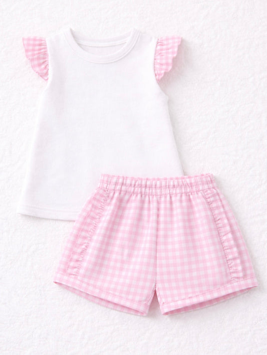 Girls Pink Gingham Short Set