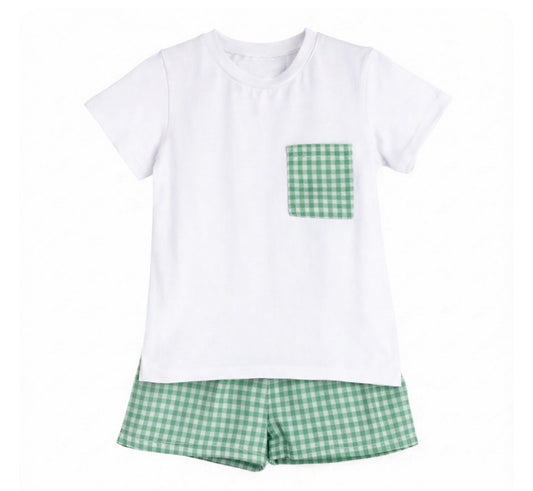 Boys Green Gingham Short Set