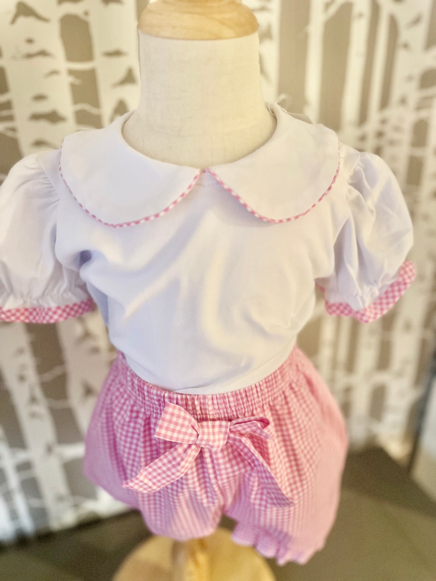 Girl Pink and White Gingham Short Set