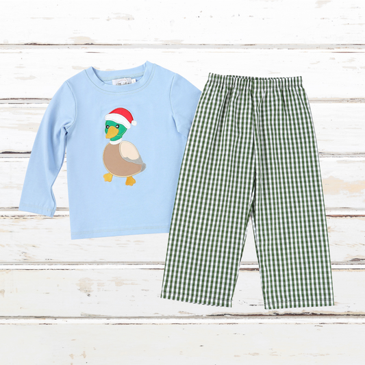 Boys Mallard Duck with Santa Hat Pants Set