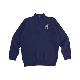 Boys Navy Hunting Dog Half Zip Sweater