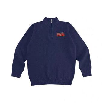 Boys Navy Firetruck Half Zip Sweater