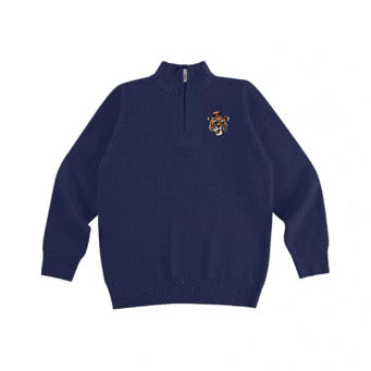 Boys Navy Tiger Half Zip Sweater