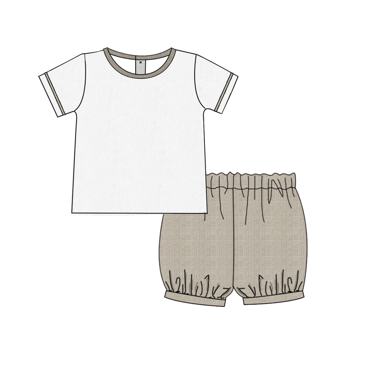 Boys Tan and White Linen Short Set