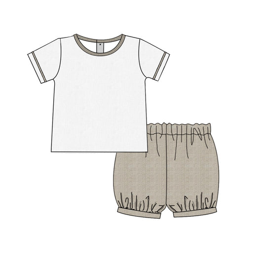 Boys Tan and White Linen Short Set