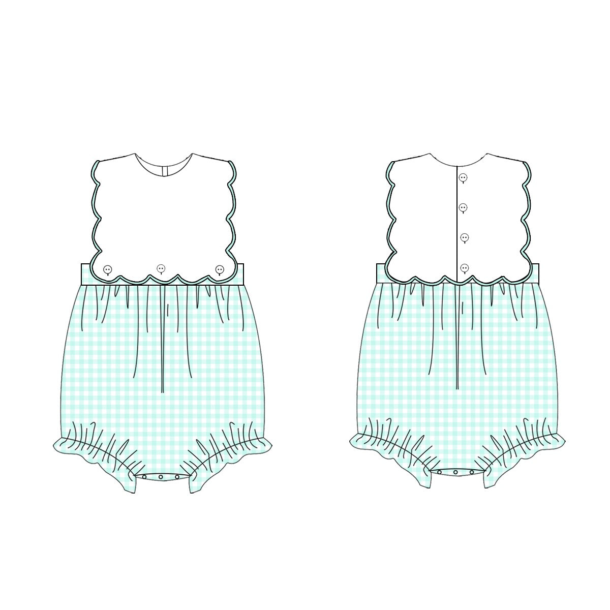 Girls Mint Green Gingham Bubble