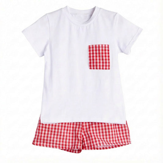 Boys Red Gingham Short Set